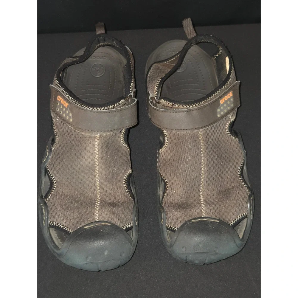 Crocs‎ Mens Swiftwater River Sandal Brown Mesh Adjustable Strap Size 12